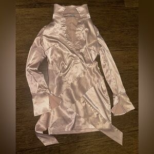 Fashion Nova Satin Wrap Midi Dress in Blush Pink